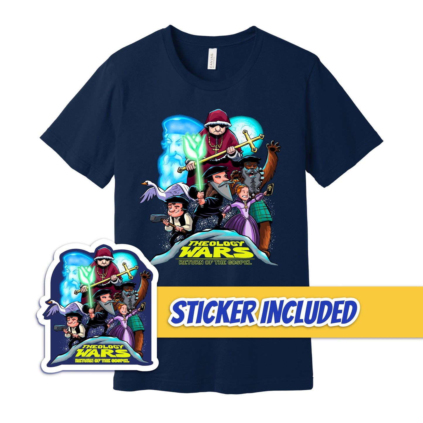 BUNDLE: Theology Wars T-Shirt (Navy) + Sticker