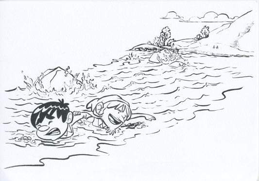 Pilgrim’s Progress Original Art - Christian and Hopeful Swim