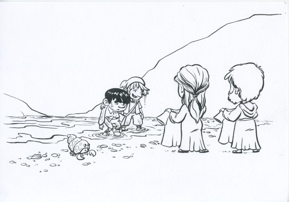 Pilgrim’s Progress Original Art - Christian and Hopeful at the Shore