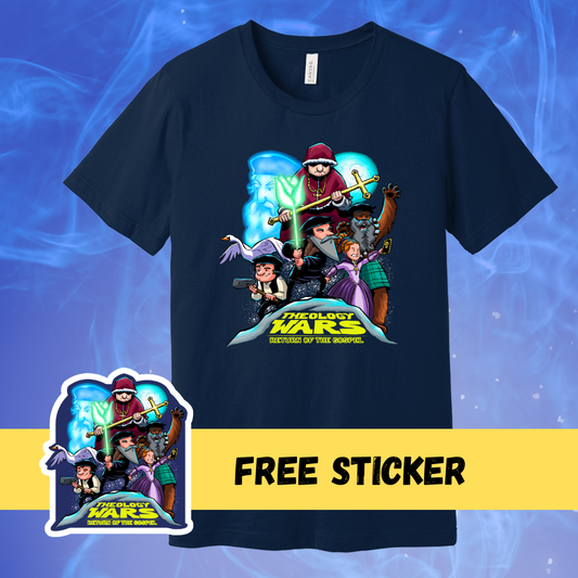 BUNDLE: Theology Wars T-Shirt (Navy) + Sticker