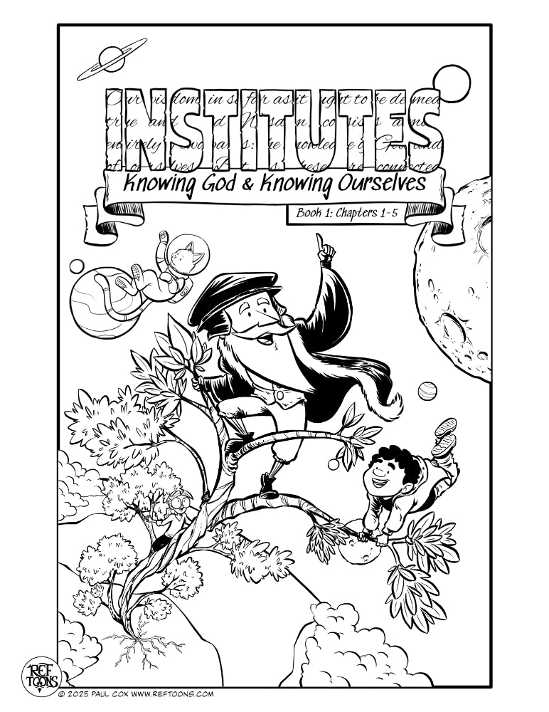 Calvin's Institutes Cover Art Coloring Page PDF