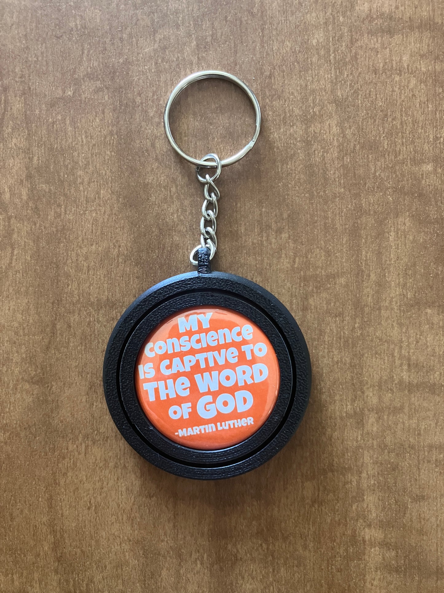 DISCOUNTED - Rotating Keychain Charm: Martin Luther, "My Conscience is captive" (Too Big)