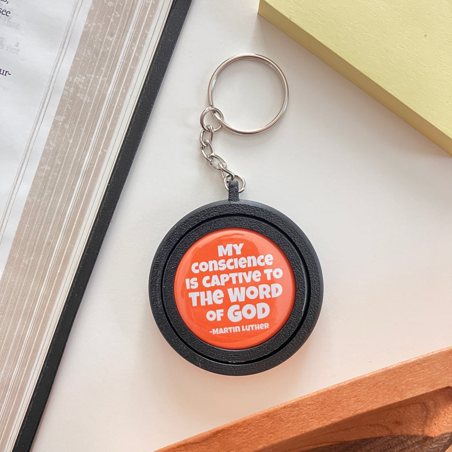 Rotating Keychain Charm: Martin Luther, "My Conscience is captive"