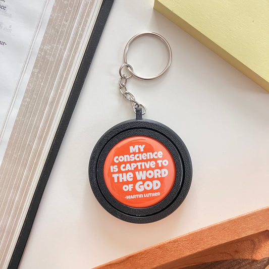 Rotating Keychain Charm: Martin Luther, "My Conscience is captive"