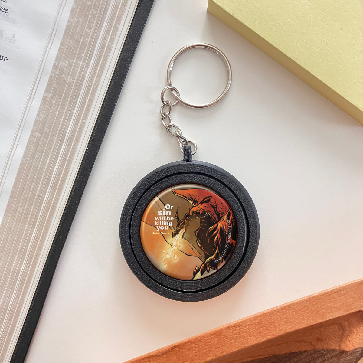 Rotating Keychain Charm: John Own, "Be Killing Sin"