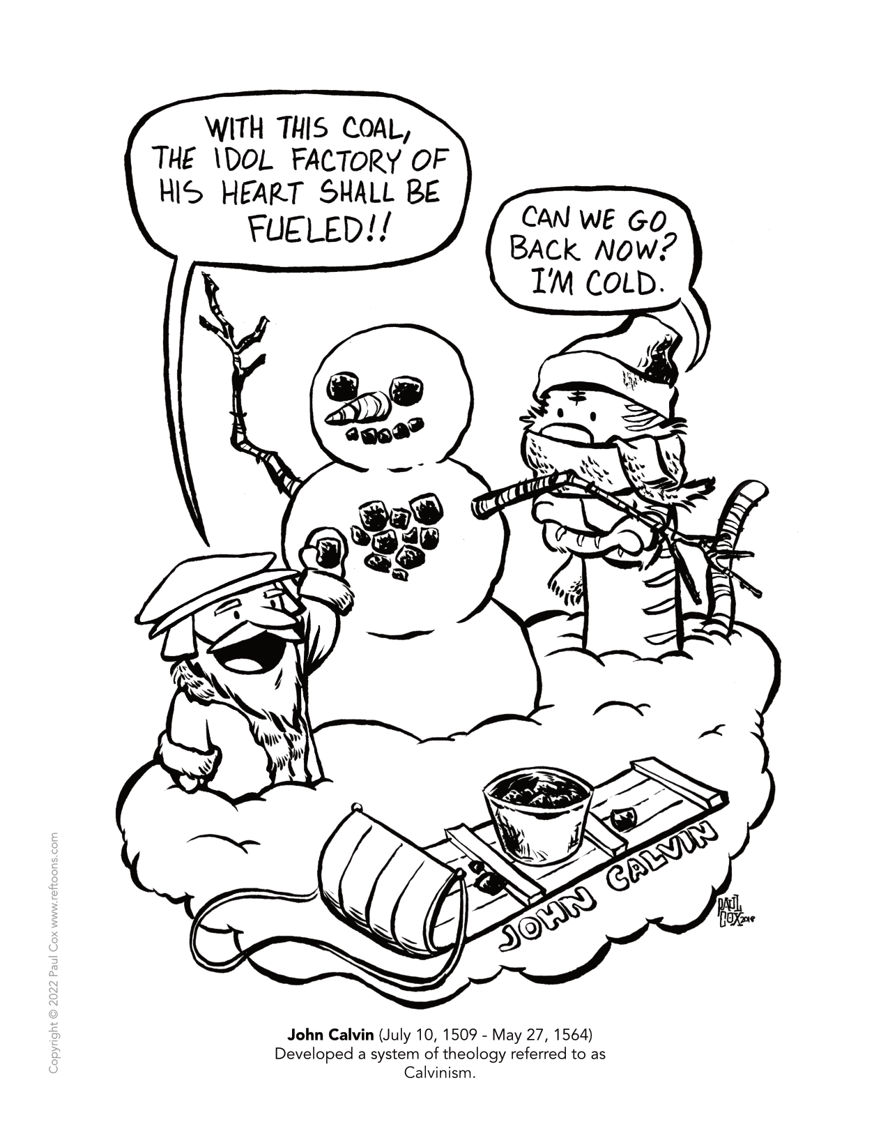John Calvin Coal Snowman - Coloring Page PDF