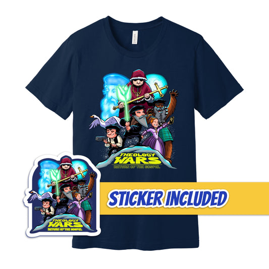 BUNDLE: Theology Wars T-Shirt (Navy) + Sticker