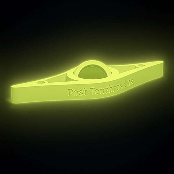 Thumb book holder, Post Tenebras Lux, Glow in the Dark Yellow, glowing in the dark