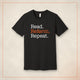 Read. Reform. Repeat. t-shirt in black on a warm parchment background