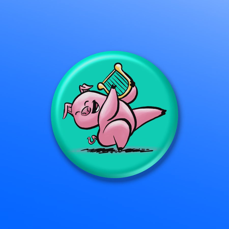BUTTON or MAGNET: Harpist Pig