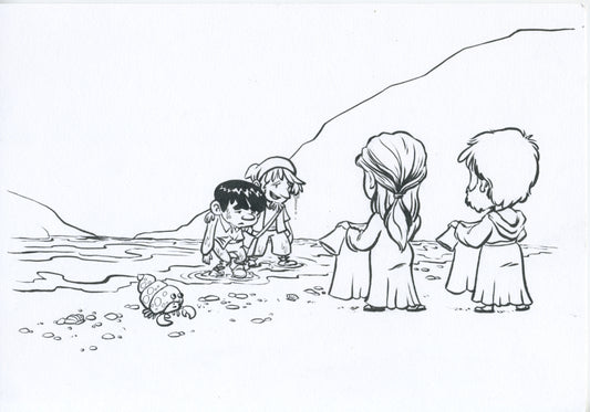 Pilgrim’s Progress Original Art - Christian and Hopeful at the Shore