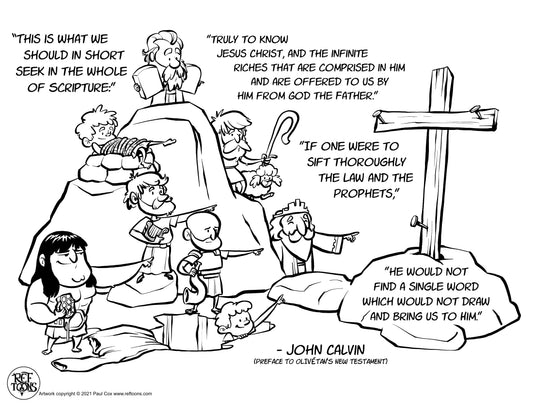 Calvin Pointing To Christ Coloring Page PDF